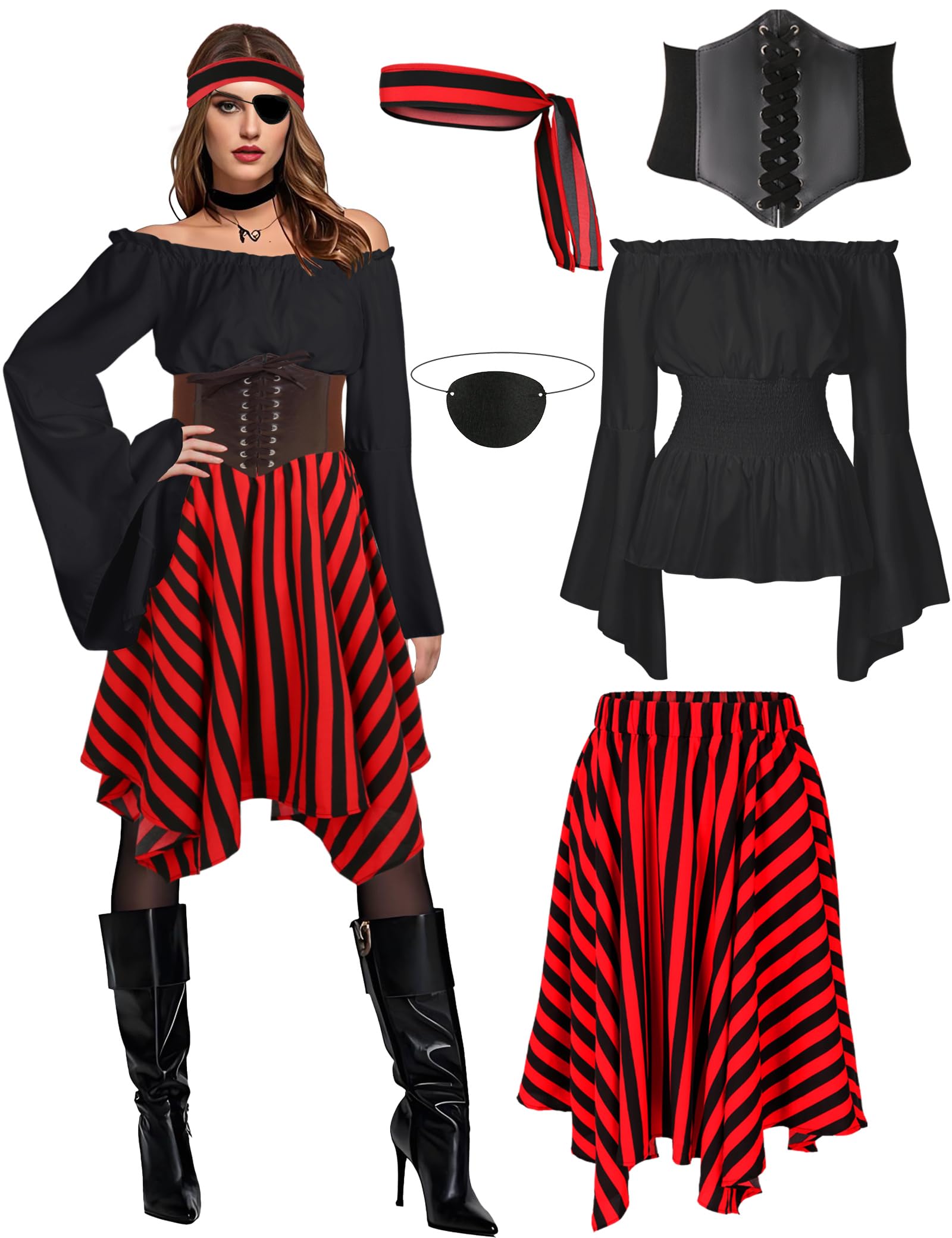 Amazon.com: Cosrea Pirate Costume Adult Women Renaissance Shirt