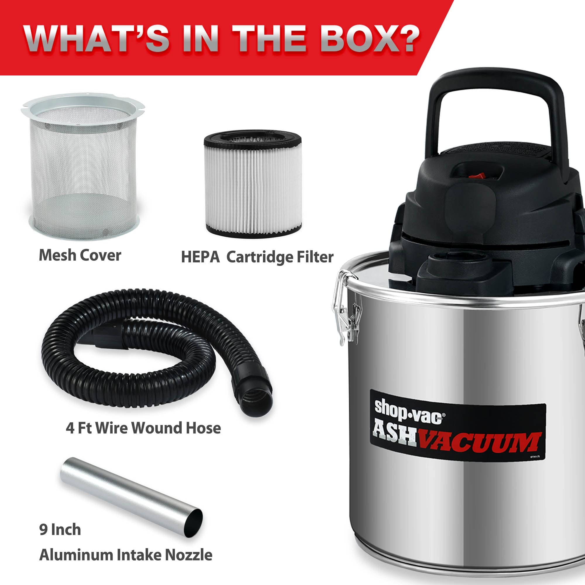 ShopVac 4 Gallon 2.0 Peak HP Ash Vacuum, 7.0 Amps Ash Vac Cleaner with