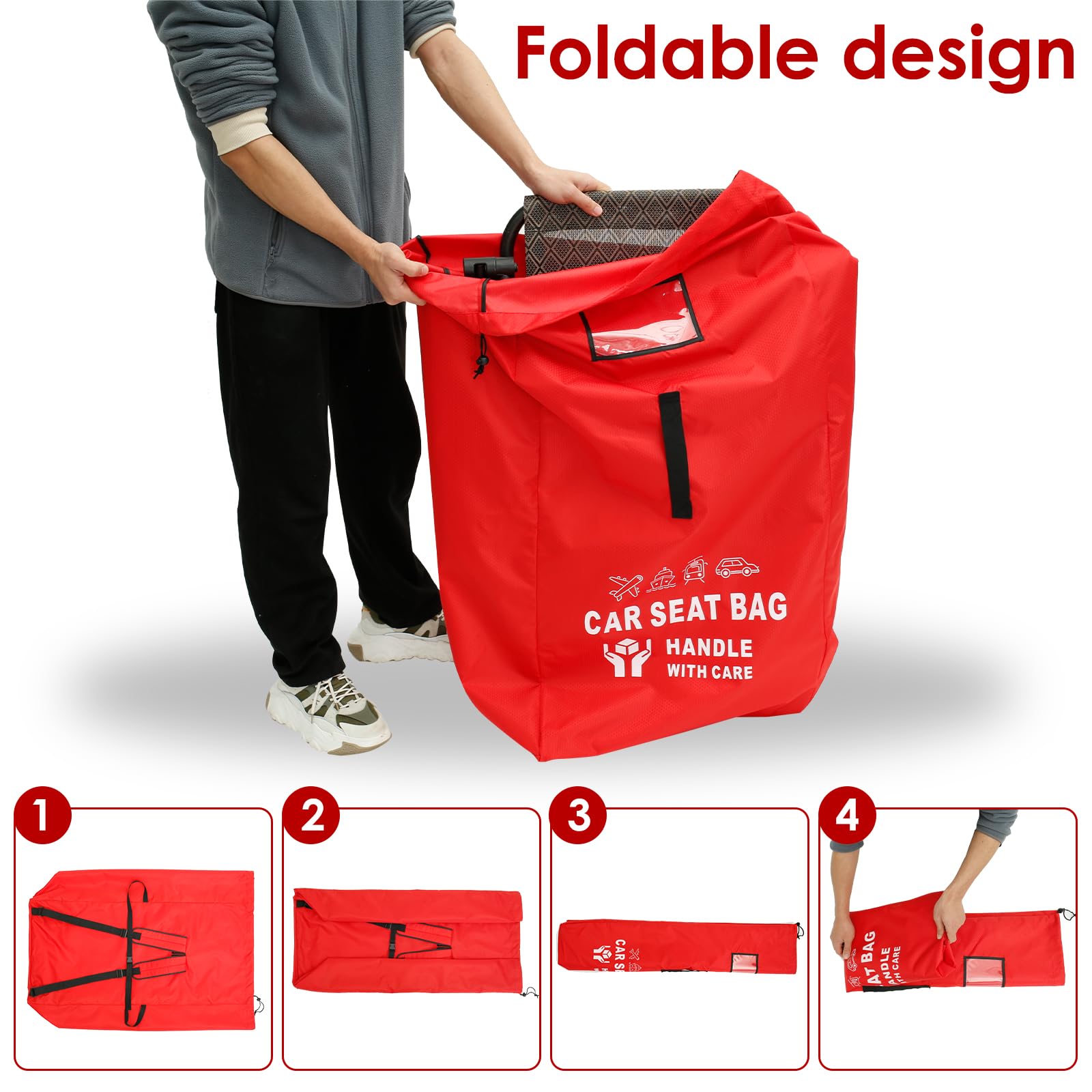 FALESOUL Car Seat Travel Bag for Airplane, Waterproof Wearable with Straps, Large Capacity Car Seat Check Bag, Gate Check Storage Bag/Backpack for Car Seat Airport, Baby Travel Essentials for Flying