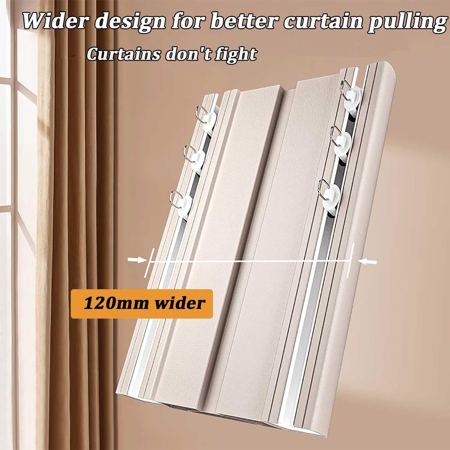 Heavy-Duty Double Row Ceiling Curtain Track - Versatile Room Divider Rod for Living Room & Bedroom (Pale Gold, 1m/3.3ft) - Sturdy Curtains Rails for Easy Installation