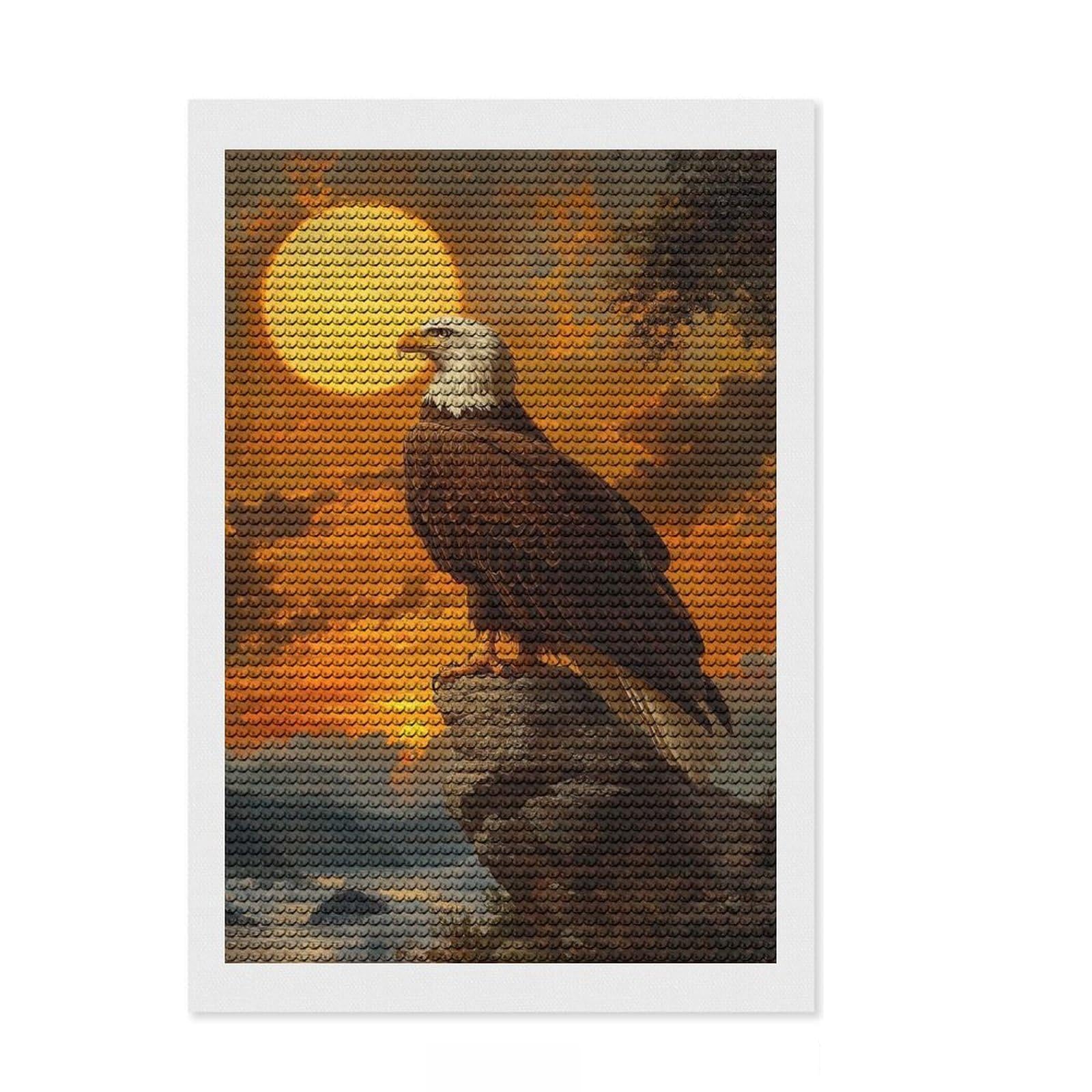Junmoney Bald Eagle Sunset Diamond Art Kit 8"x12", for Family Craft Time, Adhesive Canvas, Modern Decor, Festive Craft Gift, with Tool Kit