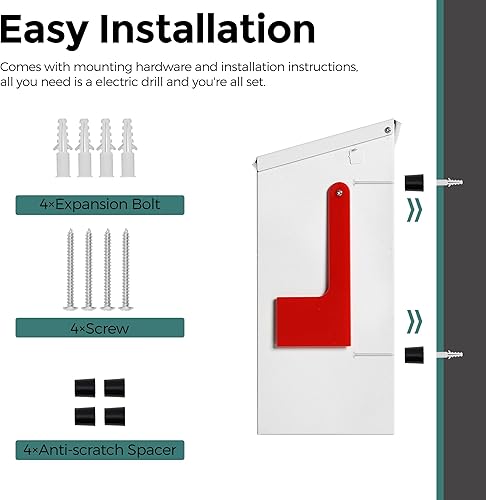 Miniatura 121 de LAND·VOI Buzón de pared con un kit de bandera y tres juegos de calcomanías de números de buzón de 0 a 9, buzones para exterior, buzón de metal Negro