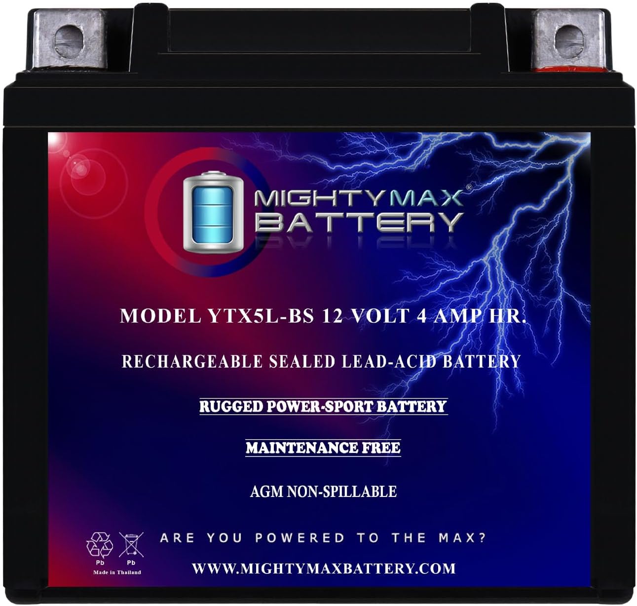 Mighty Max Battery YTX5L-BS 12V 4AH Battery Replacement for BTX5L-BS, CB5L-B - 4 Pack