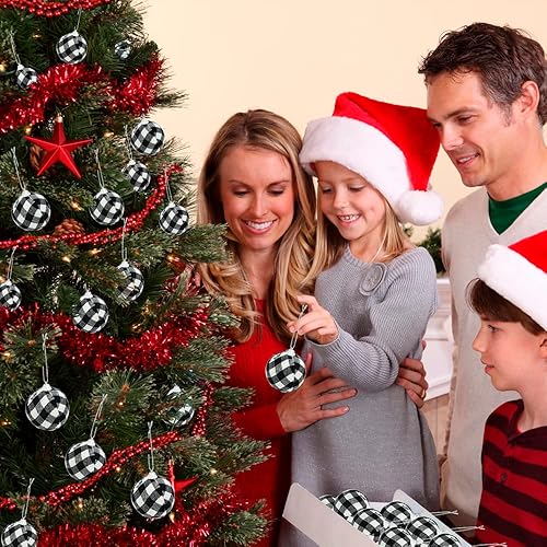 Miniatura 2 de Paquete de 24 adornos navideños a cuadros, adornos decorativos para colgar en el árbol de Navidad, adornos para decoraciones de Navidad (negro y