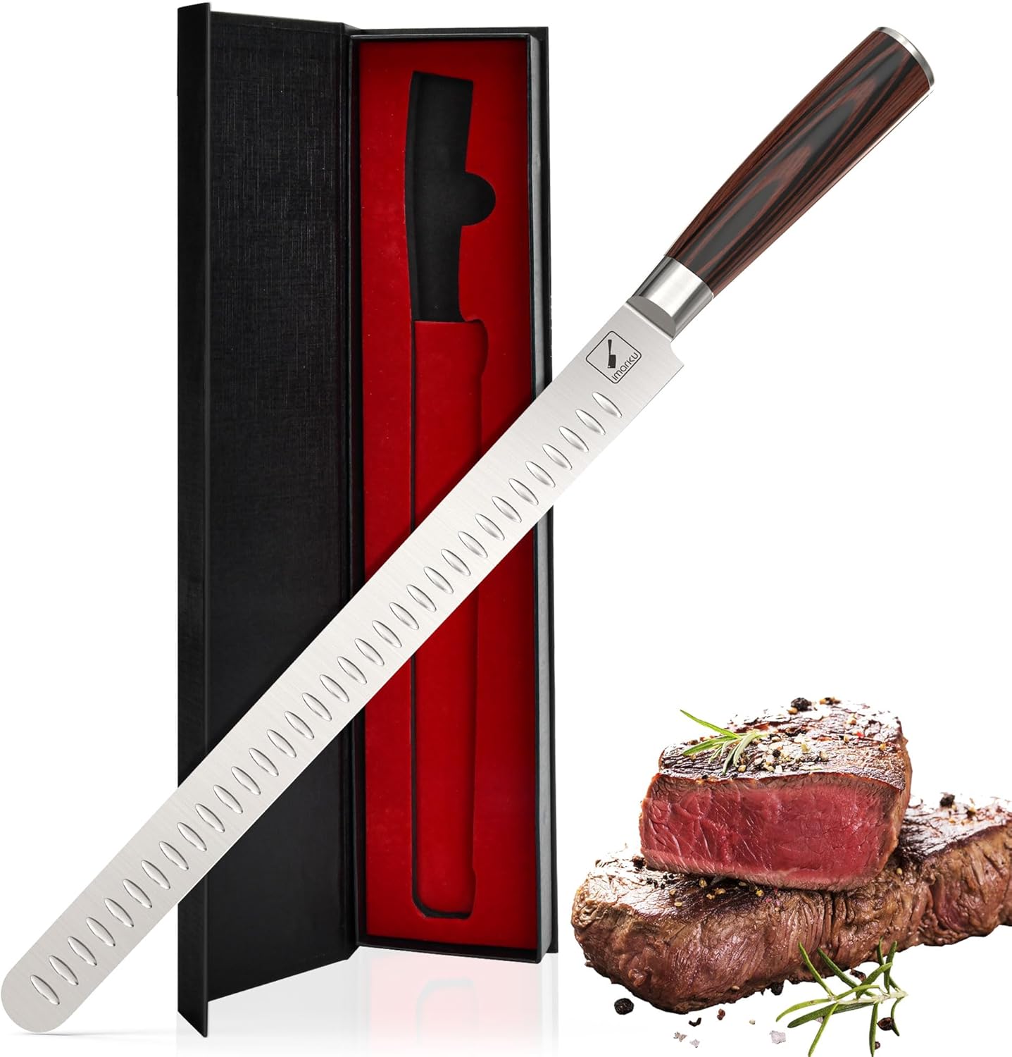 imarku Brisket Knife, 12 Inch Ultra Sharp Carving Slicing Knife for Brisket, BBQ, Turkey, Ham, Ribs, and Roast Beef, High Carbon Stainless Steel Blade, Ergonomic Pakkawood Handle, Gift Box imarku Brisket Knife, 12 Inch Ultra Sharp Carving Slicing Knife for Brisket, BBQ, Turkey, Ham, Ribs, and Roast Beef, High Carbon Stainless Steel Blade, Ergonomic Pakkawood Handle, Gift Box