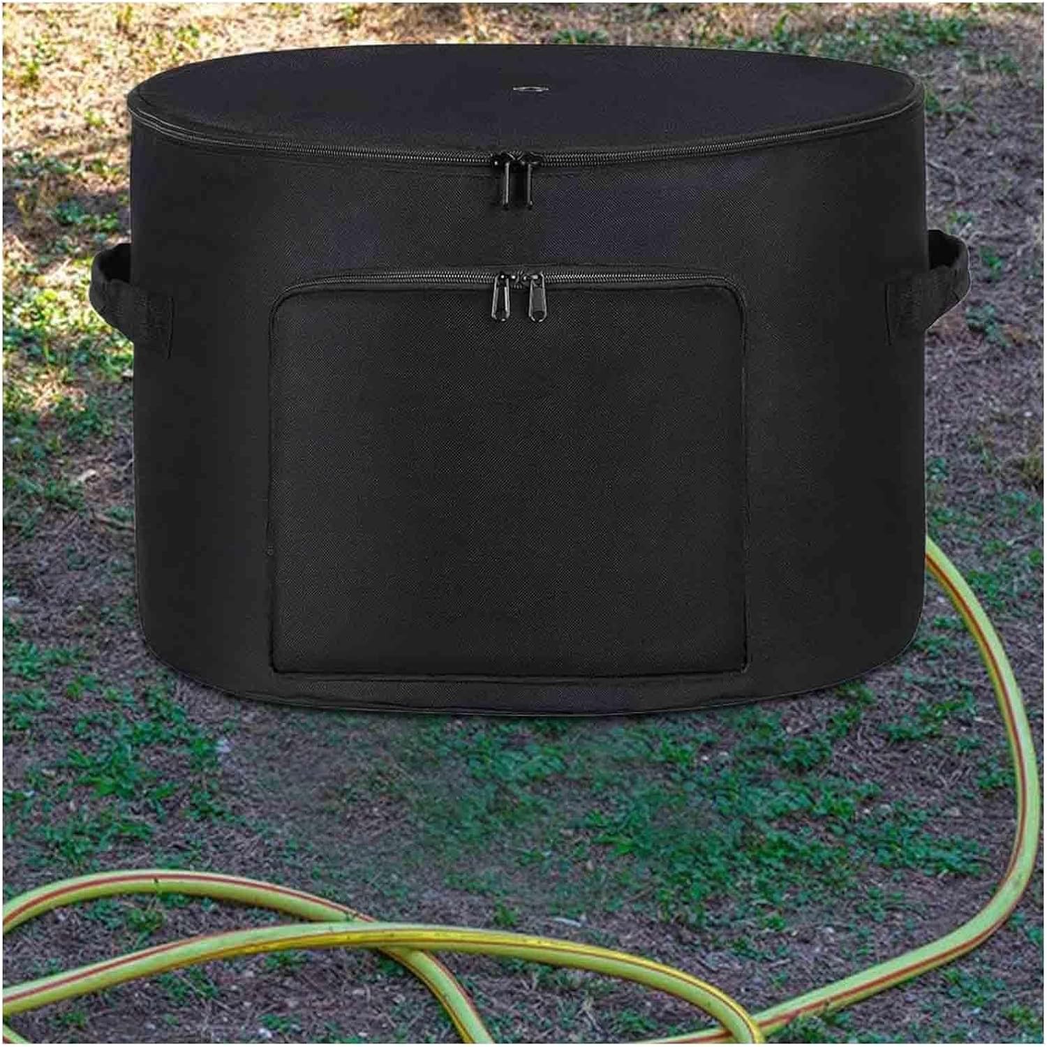 ホース 収納 45mの水道管を収容可能, ガーデンホースバスケット 小型工具収納ポケット付き RV用下水ホース収納ボックス ー 庭・