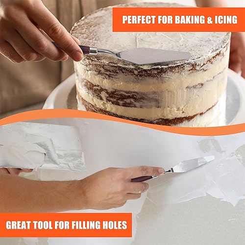 Miniatura 6 de Cuchillo de paleta  5 cuchillos de acero inoxidable con bordes lisos y mango de madera para un agarre resistente, raspador de mezcla para pintura