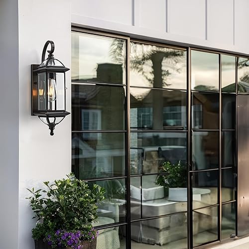 Miniatura 7 de Lámparas de pared exteriores de cobre de 18.5 pulgadas, impermeables, con farol de vidrio transparente, aplique de pared de bronce aceitado para