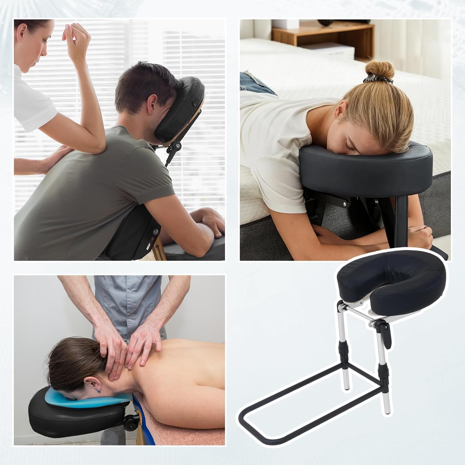 Materasso per la casa, kit per massaggi, regolabile, cuscino poggiatesta per massaggio viso, cuscino ergonomico in lega di alluminio, per chirurgia oculare, nero