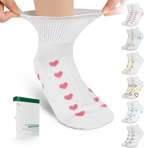 Vista 38 de Bulinlulu Calcetines de viscosa de bambú para diabéticos, 6 pares de calcetines tobilleros no vinculantes, puntera reforzada, tamaño 6-9/9-11/13-15