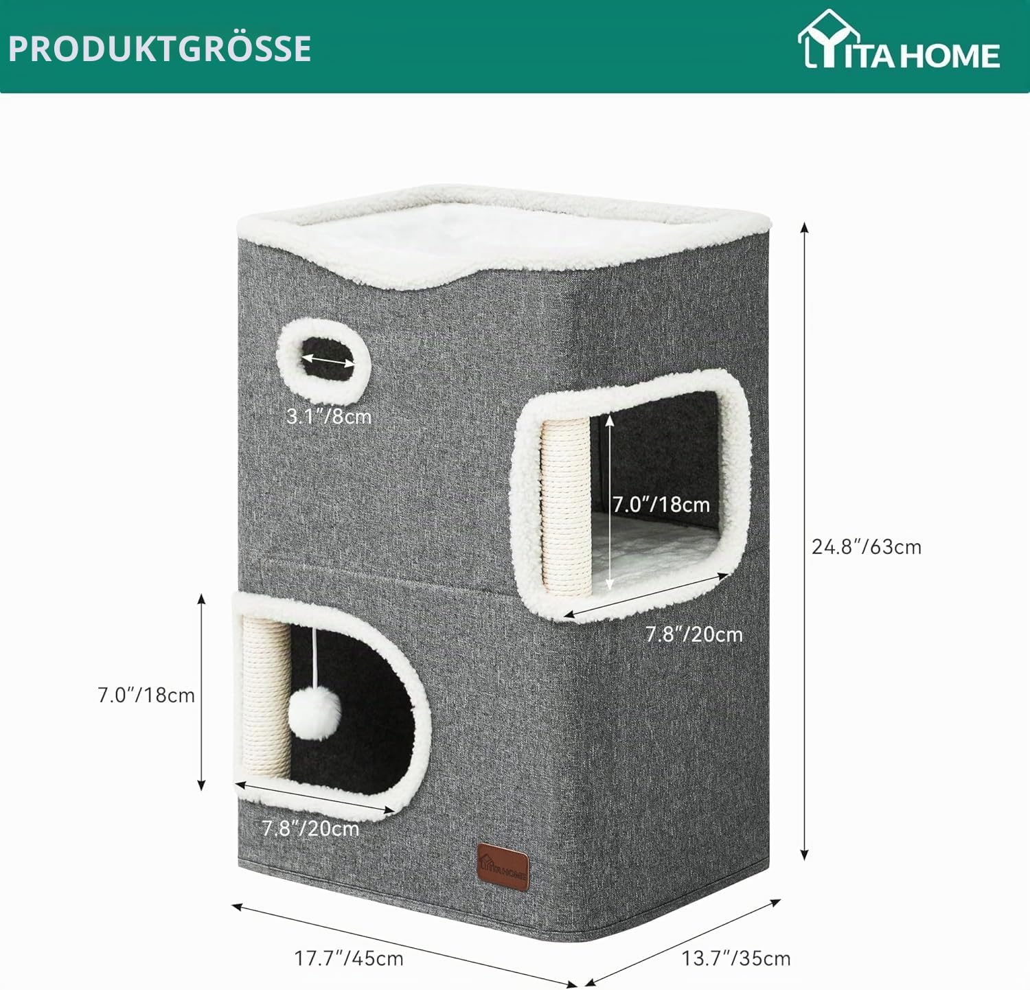YITAHOME Katzenhaus Indoor, Katzenbett für Indoor-Katzen, Katzentonne, Katzenhöhle, Kratzbaum Klein, Katzenmöbel, Katzenbett Höhle, katzenhöhlen, Katzenbetten (Grau)