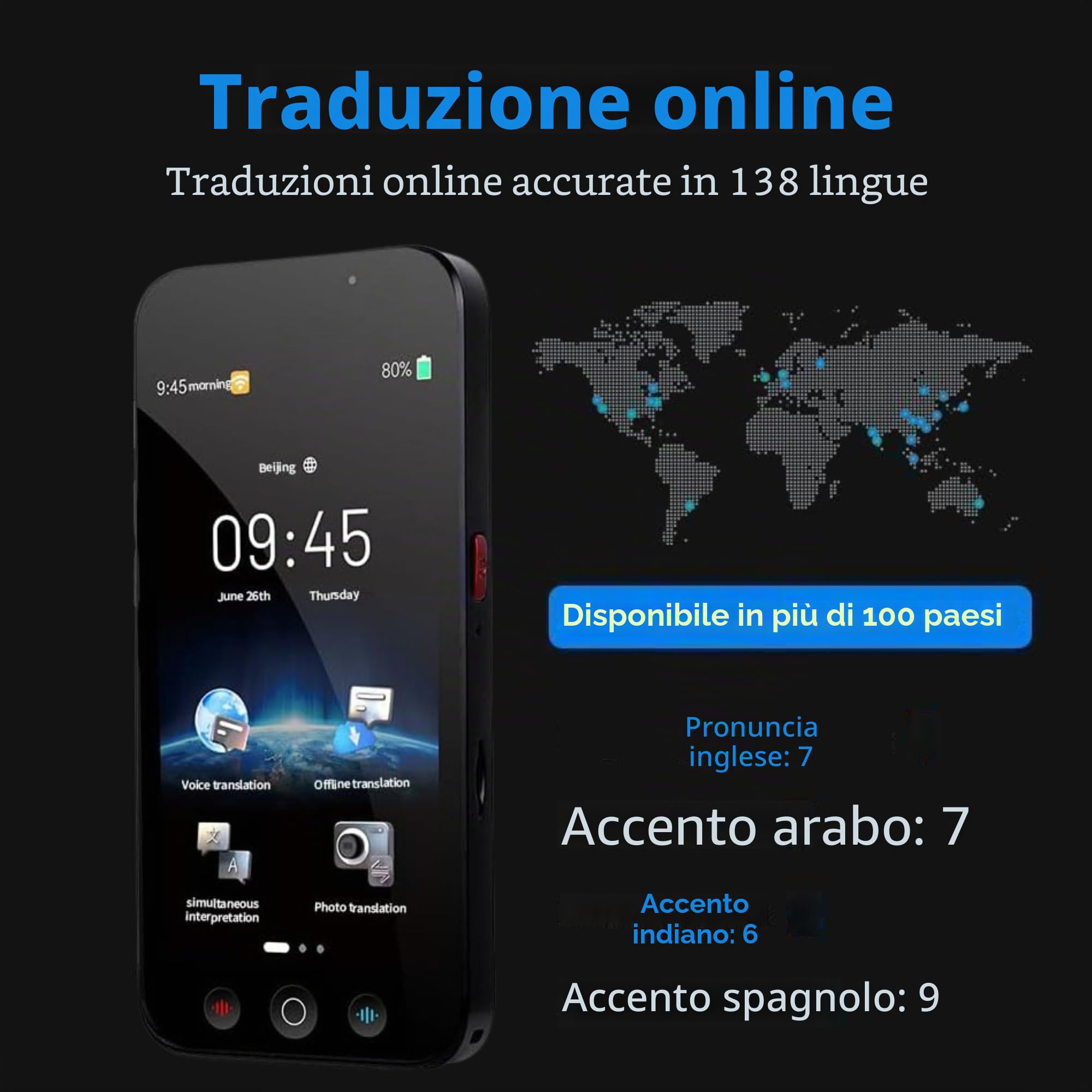 Nebraska Traduttore Simultaneo Vocale – Nuovo Agosto 2025 | Traduttore Vocale Istantaneo Multilingue, Offline in 19 Lingue e Online in 149 | Traduttore Elettronico Portatile