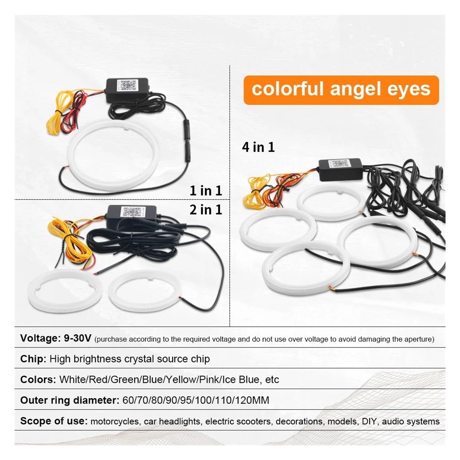 2 szt. 60-90 mm RGB Angel Eye Halo Ring DRL Turn Signal App Bluetooth (100 mm)