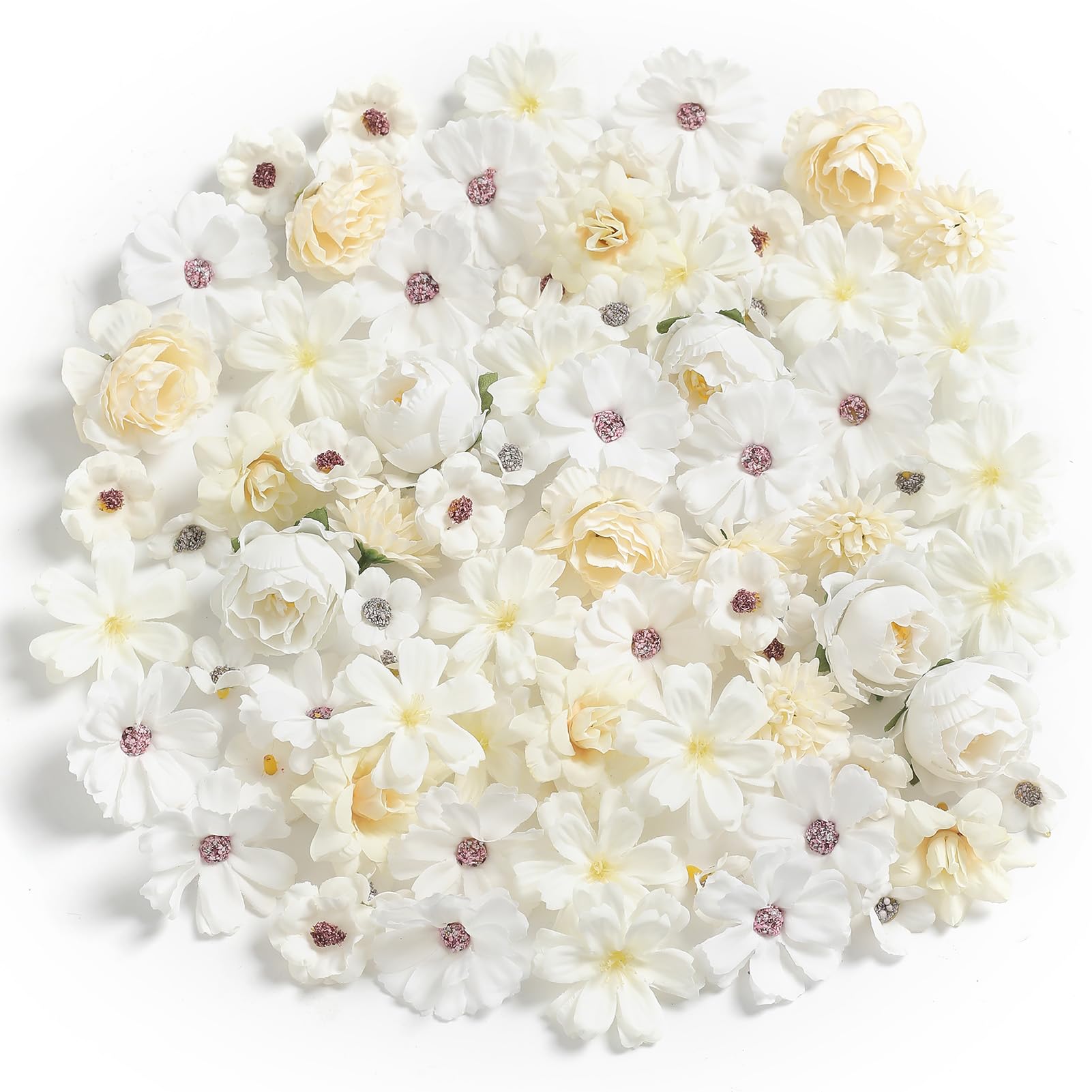 rongflower Faux Flower Heads Small Silk Artificial Flower DIY Fake Mini Flowers Rose Daisy Multicolor Flowers Craft Supplies for Wedding Party Wreath