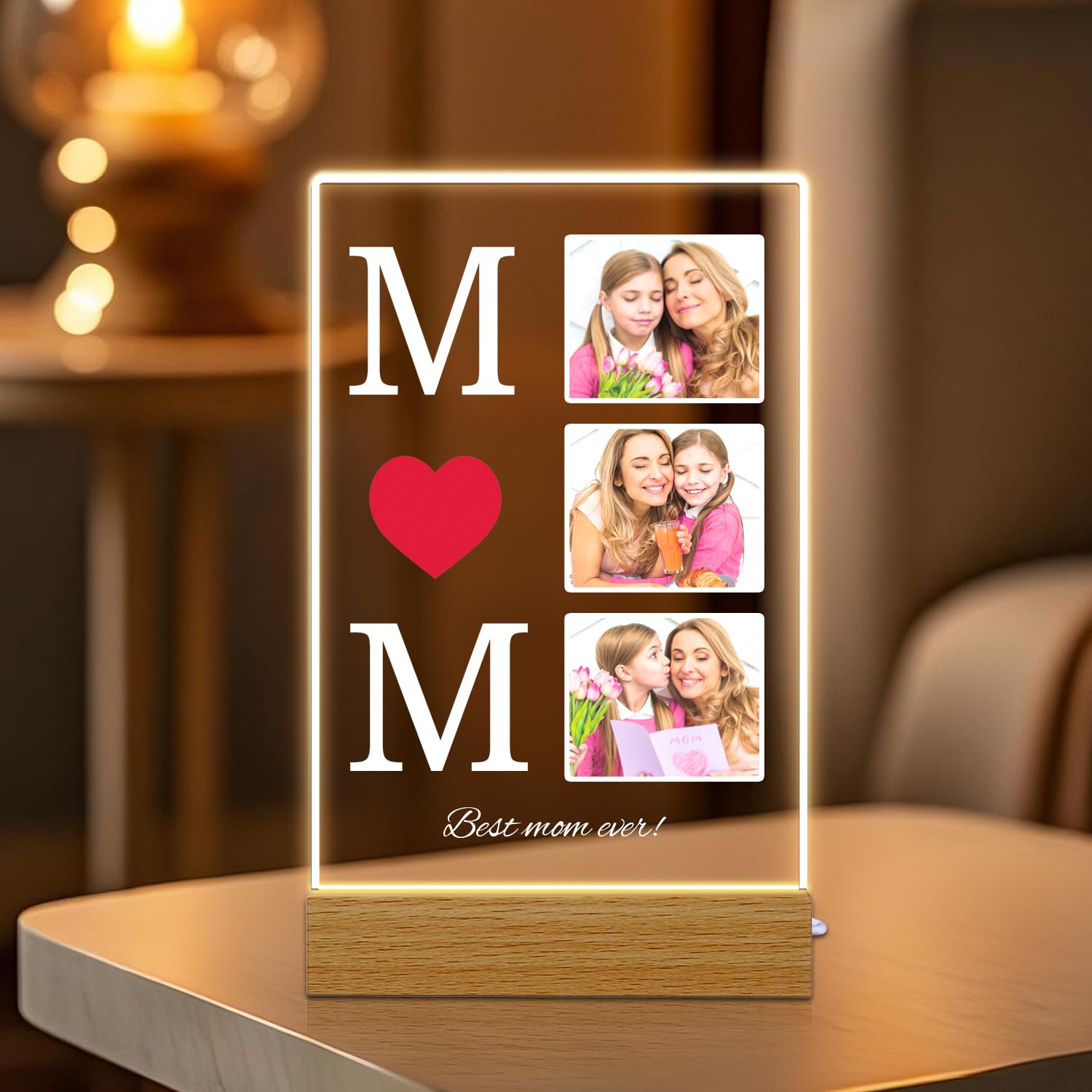 Personalised Gifts for Mum Mothers Day Photo Frames from Daughter Son, Custom Photo Gift for Mum Mother's Day Picture Light-Up Birthday Gift Ideas — image 1