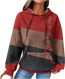 Waffle Hoodie Women Solid Color Casual Drawstring Pullover Sweatshirts Basic Sweatshirt with Pockets Fall Hooded 2023 Coupons Amazon.ca Prime Coupons Deals Prime