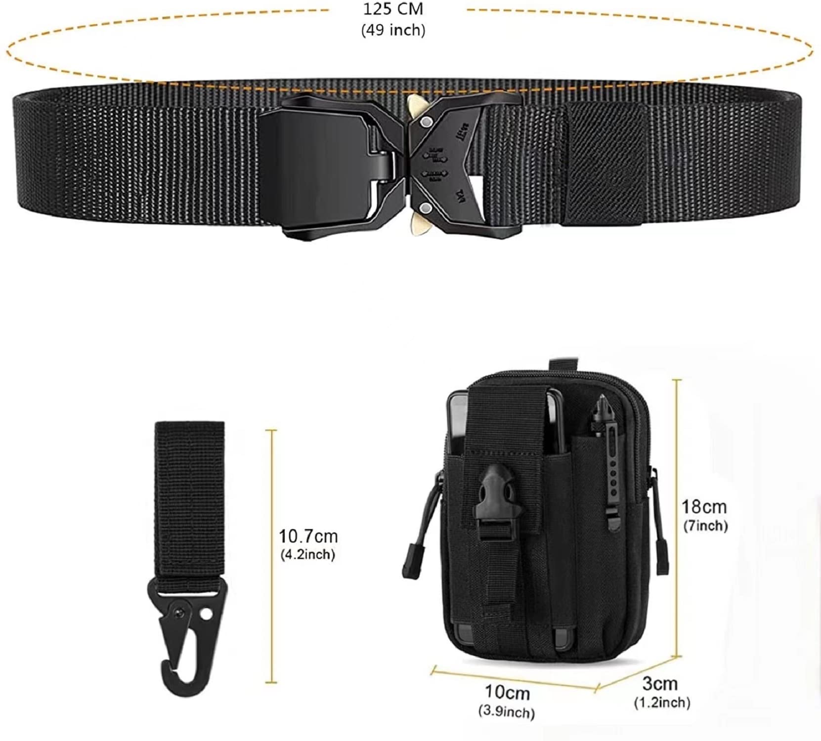 Cintura Tattica Uomo Jkevow | Nylon Militare | Fibbia Sgancio Rapido | Con Borsa E Gancio Molle - Foto 10