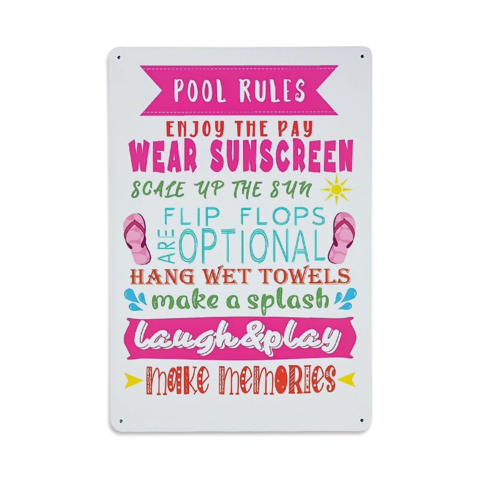 Nestemfo Vintage Pool Rules Summer Fun Print Tin Sign Metal Sign, Living Room,Bar, Home, Bedroom Wall Decor,Retro Metal Poster 8X12 Inches