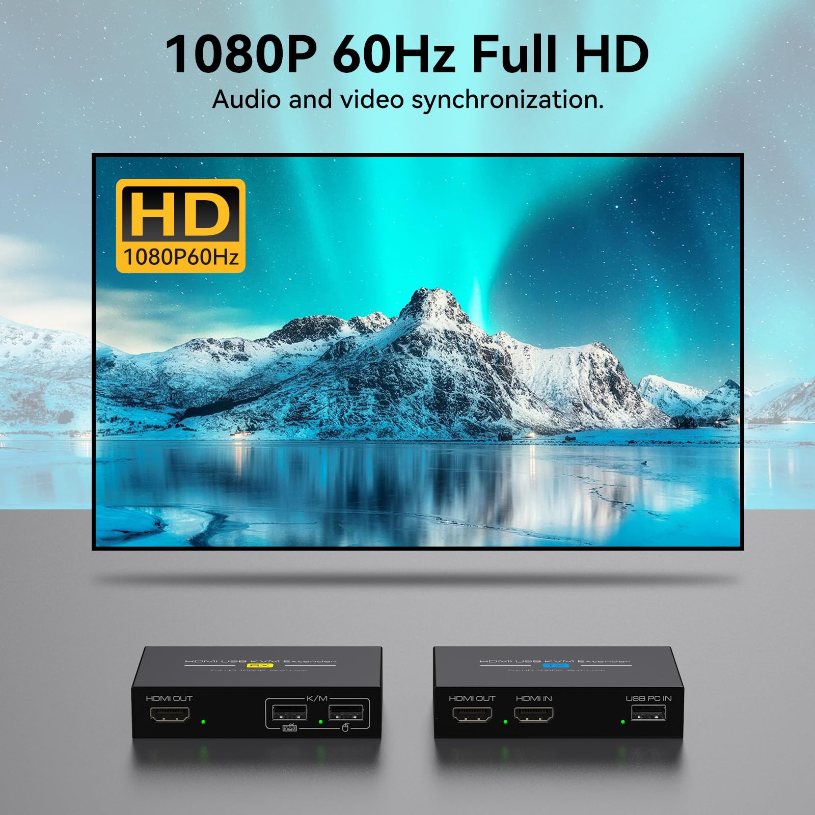 Rallonge HDMI KVM USB sur Ethernet Cat5e/6/7 1080p jusqu'à 120 m avec extension HDMI et USB pour télécommande de moniteur et clavier souris