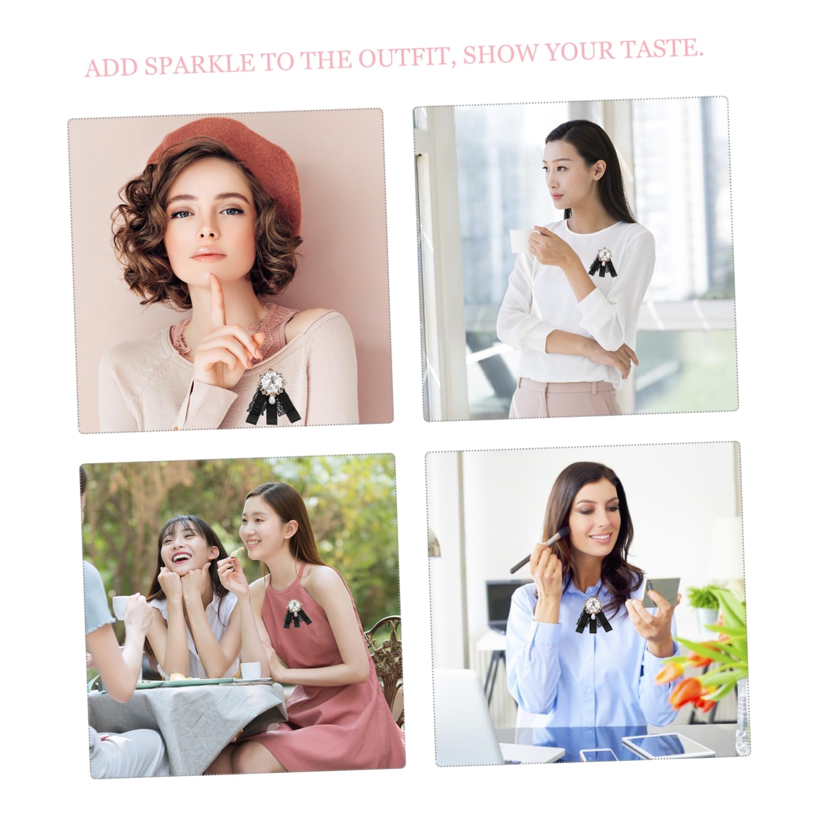 Veemoon Rhinestone Bow Tie Vintage Style Light Blue Bow Tie Pattern Pre-tied Perfect Accessory for Blouses