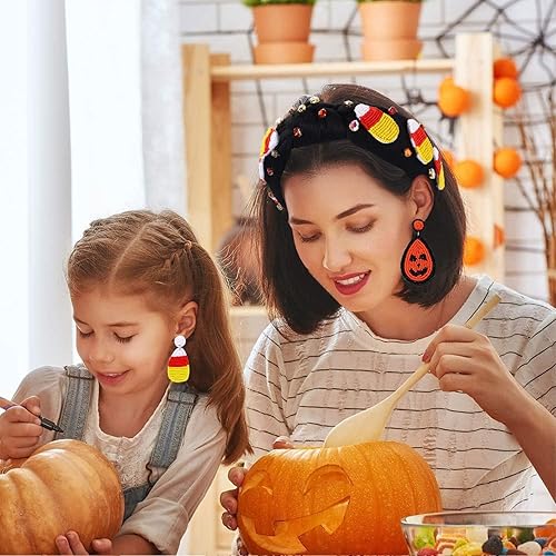 Miniatura 2 de NVENF Diademas de Halloween para mujer, diademas anudadas adornadas con cristal de diamantes de imitación, diademas con nudo superior de calabaza