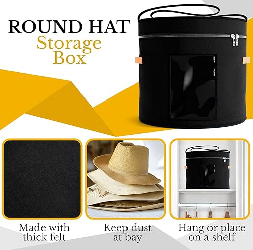 Miniatura 3 de Caja de almacenamiento para sombreros redondos  19 x 17 pulgadas  Caja de sombrero de vaquero con ventana transparente  Estuche de transporte de