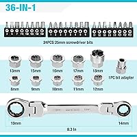 Vista 4 de DURATECH Juego de llaves de trinquete y puntas de destornillador de 1/4 pulgadas, 36 piezas, juego de llaves de trinquete de cabeza flexible