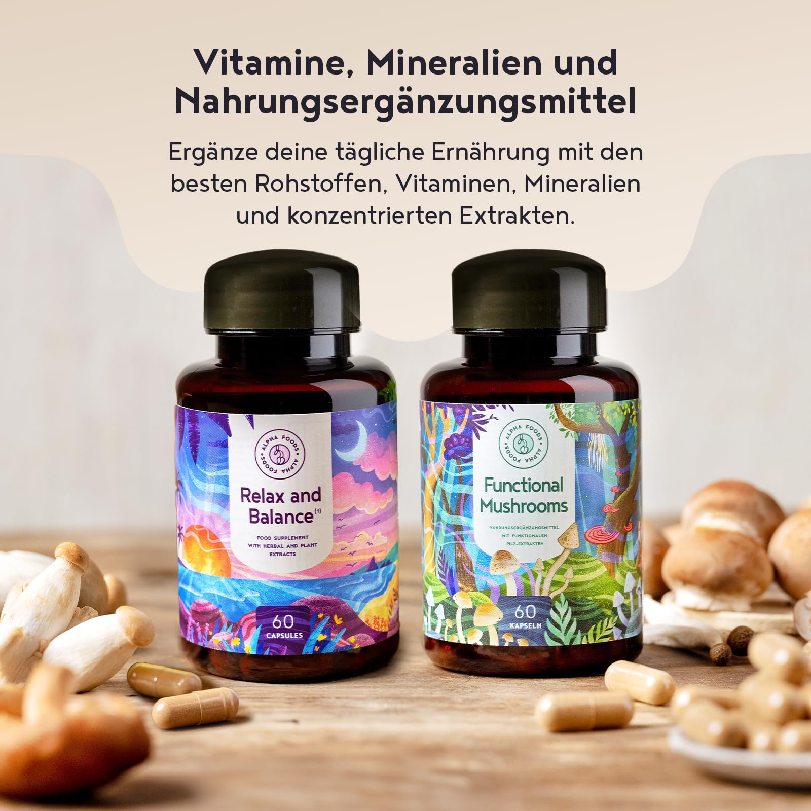 Ruhe & Ausgleich | 60 Vegane Kapseln | Entspannung mit Adaptogenen | Ashwagandha, Reishi, Schisandra, Sibirischer Ginseng, Rosenwurz | HPCL-Laborgeprüft | Alpha Foods