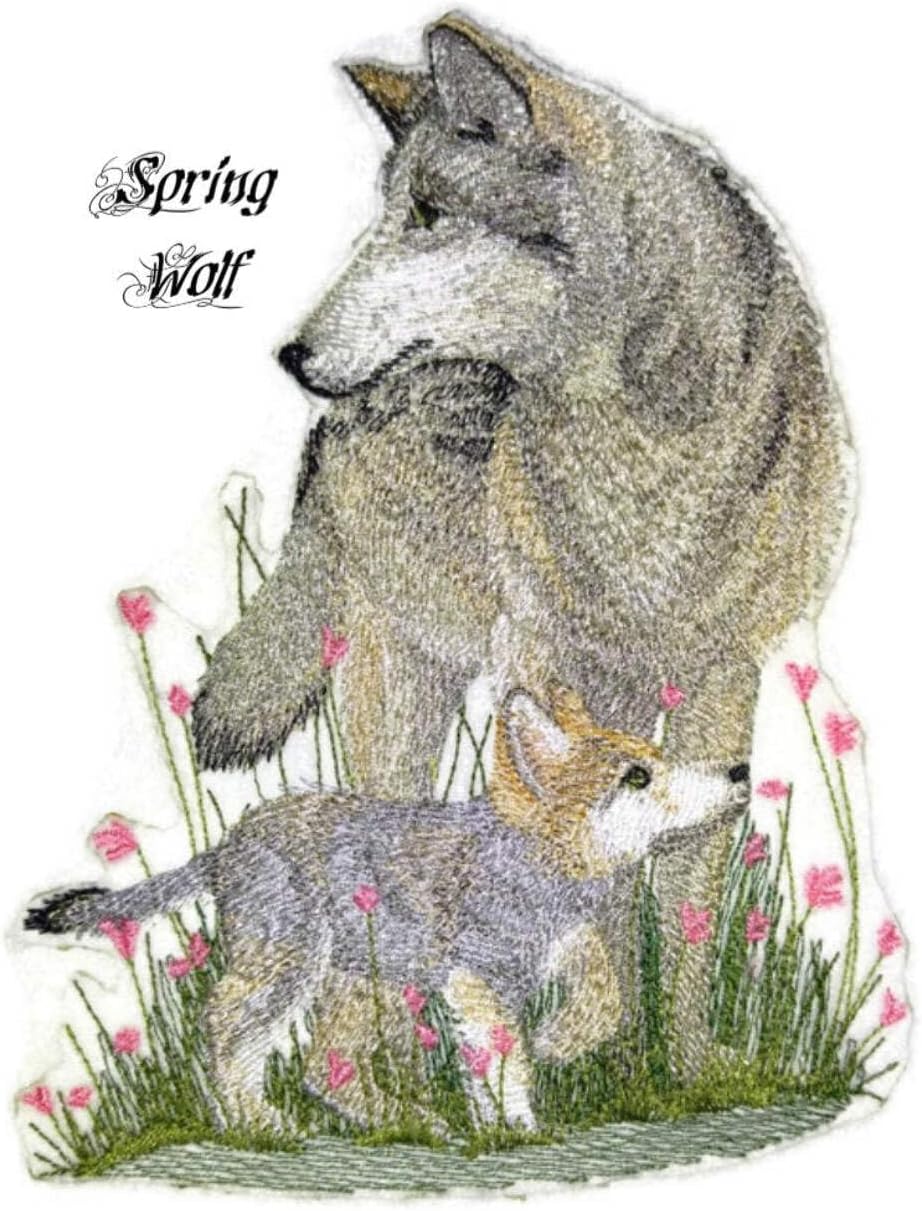 Nature Weaved in Threads, Amazing Animal Kingdom [Spring Wolf ] [Custom and Unique] Embroidered Iron on/Sew Patch [7" *5.5"] [Made in USA]