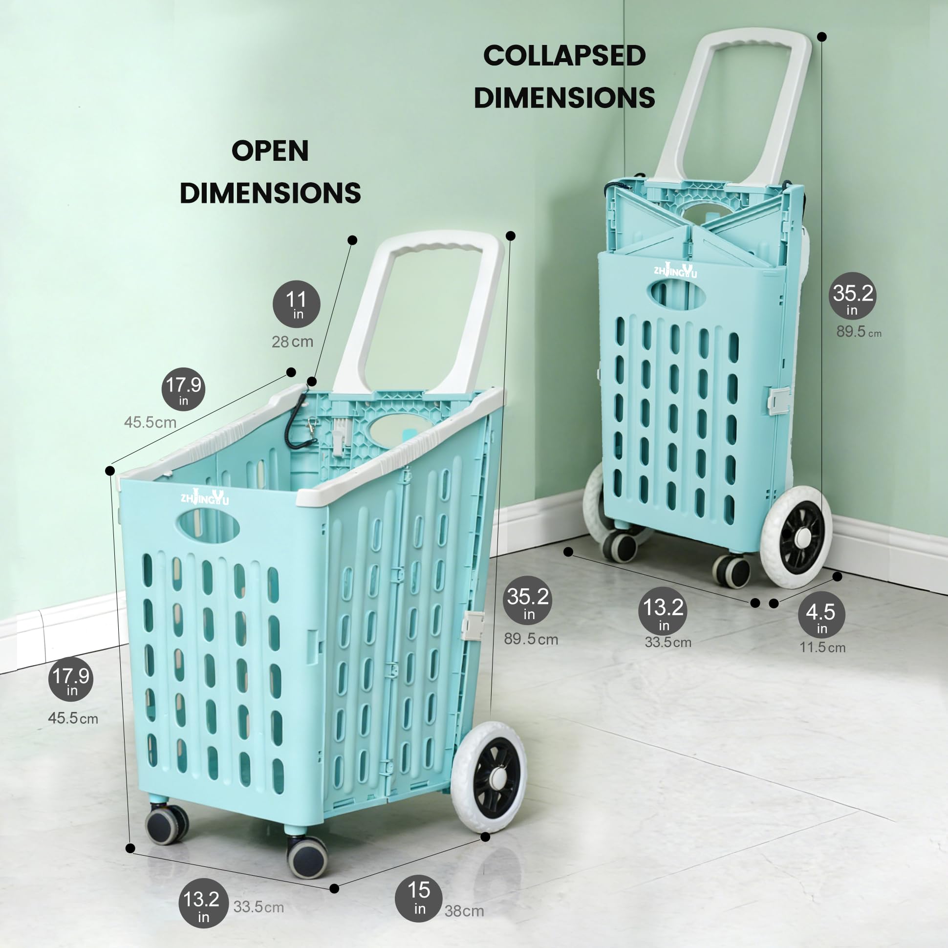 ZHJINGYU Carrello Spesa 75L - Carrello Spesa Pieghevole con 4 Ruote - Carrello Portaspesa Verticale per Bagagliaio Auto (Blu)
