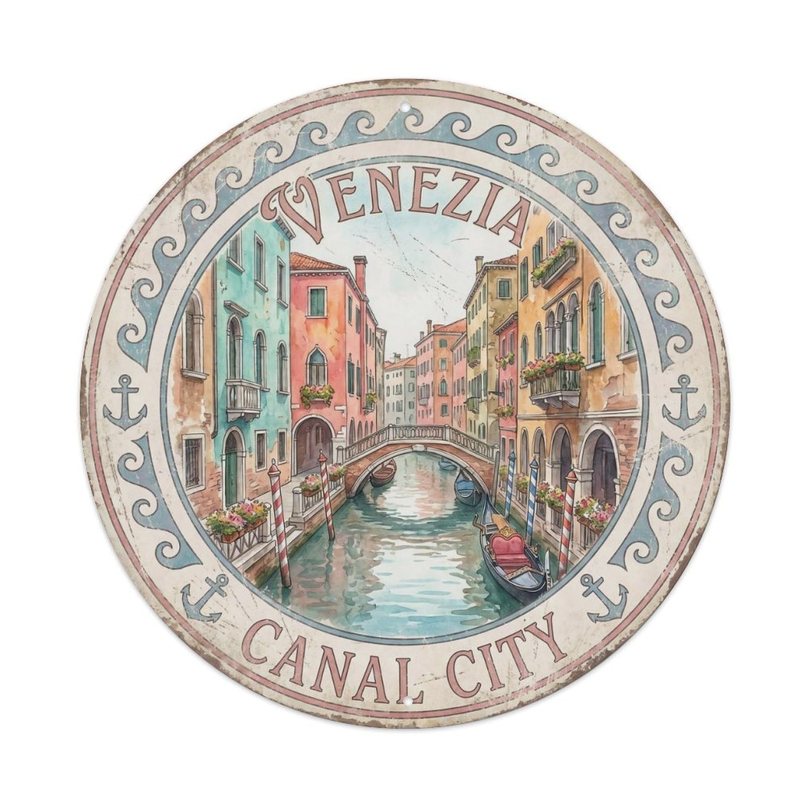 Vintage Travel Venice Canals Waterway Metal Tin Sign