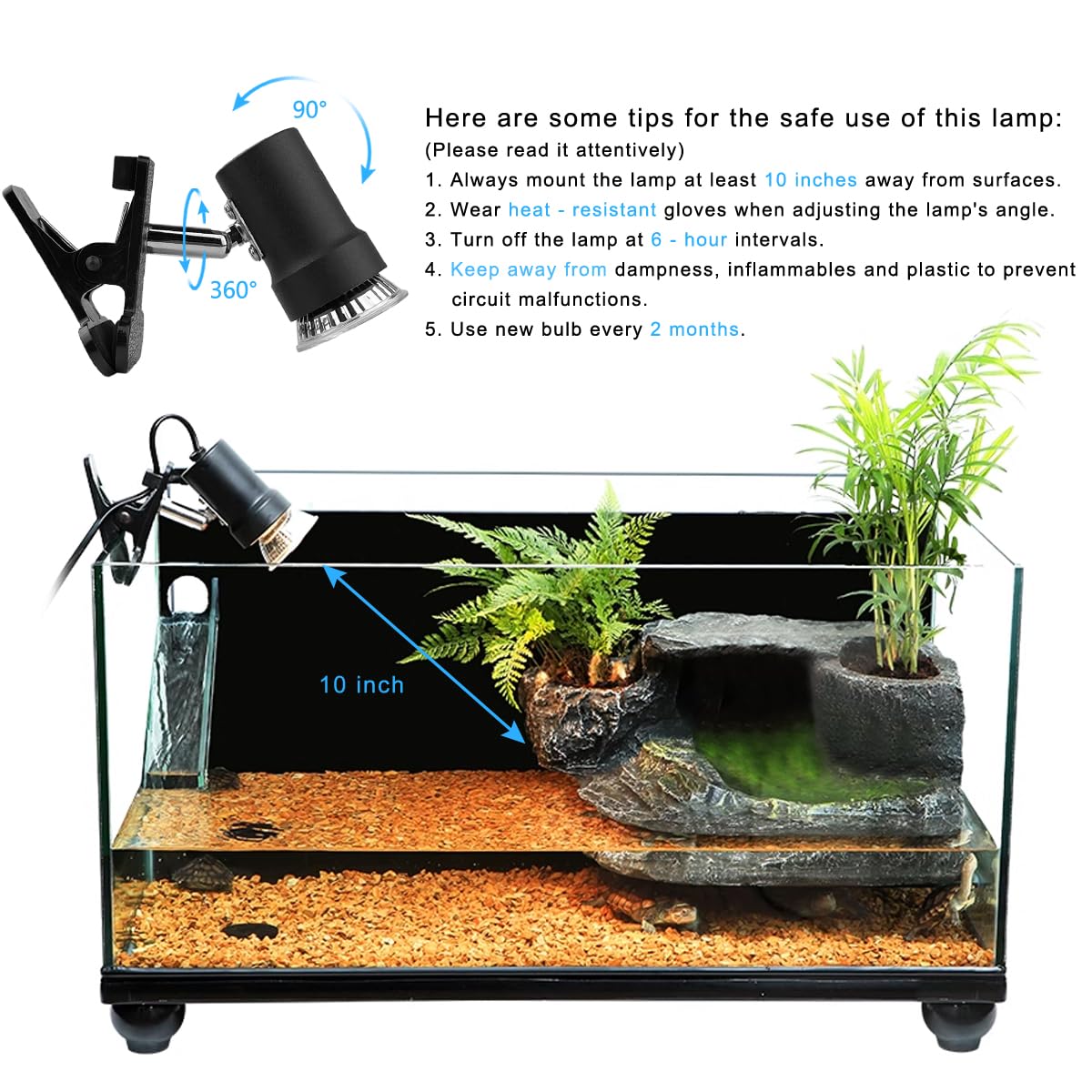 DOMICA Turtle Heat Lamp + 2 Heating Bulbs (50W,35W), Reptile UVA UVB Basking Spot Lamp, Warming Light with Clamp for Tortoise, Lizard, Snake, Leopard Gecko, Beared Dragon, Brooder Box - image 4