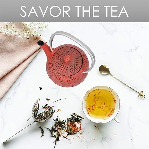 Miniatura 3 de Hakone - Tetera esmaltada de hierro fundido con infusor inoxidable, color rojo, 33 onzas