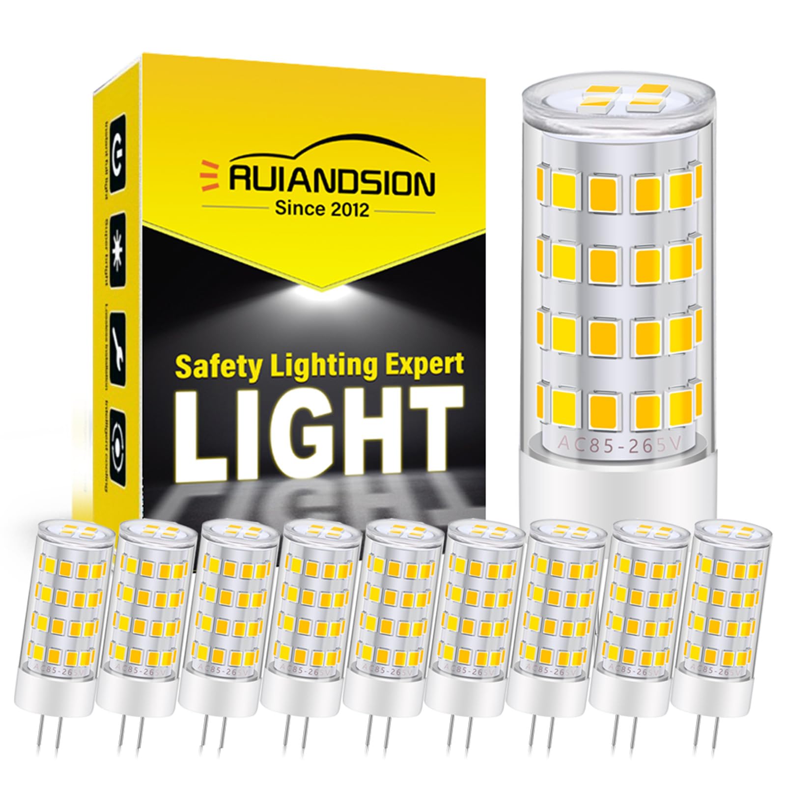 Ruiandsion Bombilla G4 LED 3W 85-265V cerámica pack 10 ahorro energía | Sin parpadeo dañino, luz 360°, adecuada caravanas y jardines