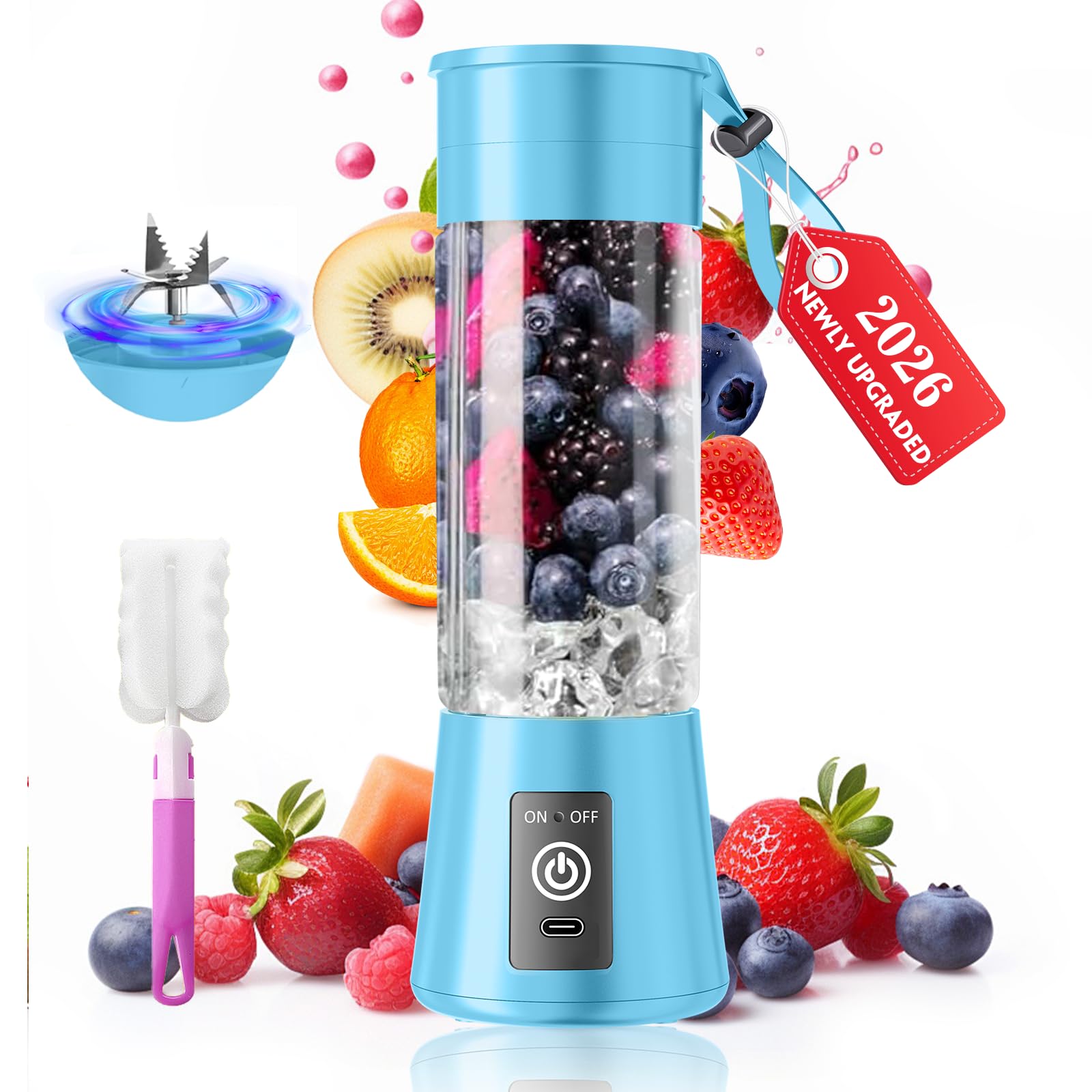 Mixeur portable sans fil de taille personnelle – Mélangeur de smoothies et milkshakes de 380 ml, tasse de jus de voyage sans BPA avec mélange puissant, fraîchement pressé dans le sport/voyage/maison