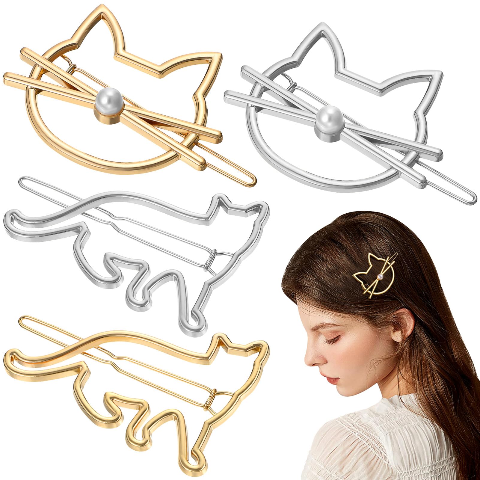 Amazon.co.jp: アレンジピン 4 PCS 猫型 ヘアクリップ メタル ヘアピン