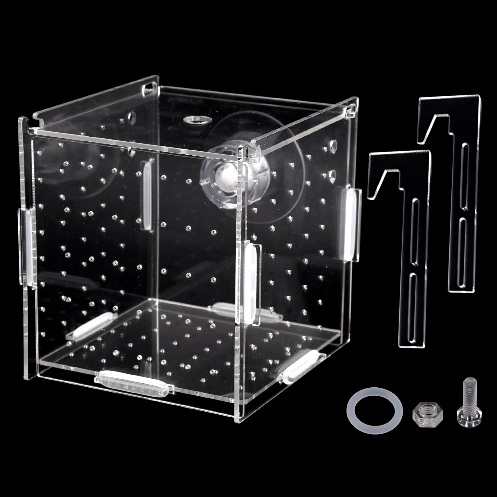 10 × 10 × 10cm Allevamento per Acquario con Ventosa, Mini Terrario per Insetti, Piccola Acrilico Scatola di Allevamento, Trasparente Sala Parto Acquario, per L'isolamento, la Schiusa, la Piscicoltura