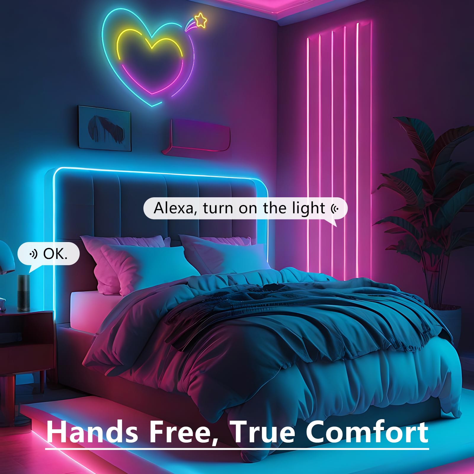 Striscia LED RGB IC 10m neon, WIFI LED per la parete, striscia luminosa a LED per esterni, controllo app con Alexa, Syn Music con decorazione per la stanza dei giochi (Senza telecomando)