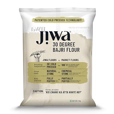 JIWA healthy by nature 30 Degree Bajri Flour / Atta|Patented Cold Pressed Flour | Slow Ground | Puffed Soft Rotis | Pear