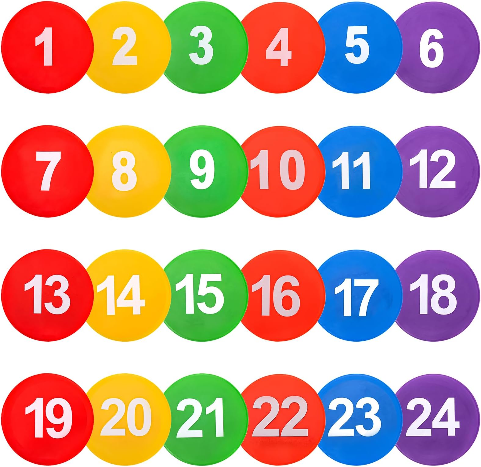 Okllen 24 Pack Poly Vinyl Spot Markers, 9 Inch/23CM Floor Dots Non-Slip Rubber Agility Dots, Flat Field Cones Circles for Training, Exercise Drills, Gym, Football, Basketball, 6 Colors