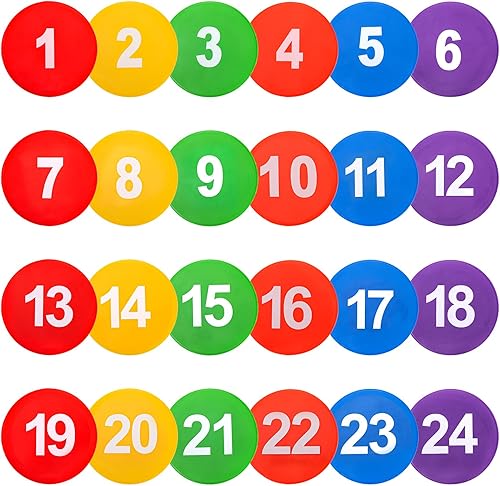 Okllen Paquete de 24 marcadores de puntos de vinilo de polietileno, puntos de goma antideslizantes de 9 pulgadas, círculos de conos de campo plano