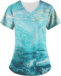 Easy Short Sleeve Soft Scrub Women College Crop Spring Printing V NEC Top Thin with Pockets Fitted Scrub Woman