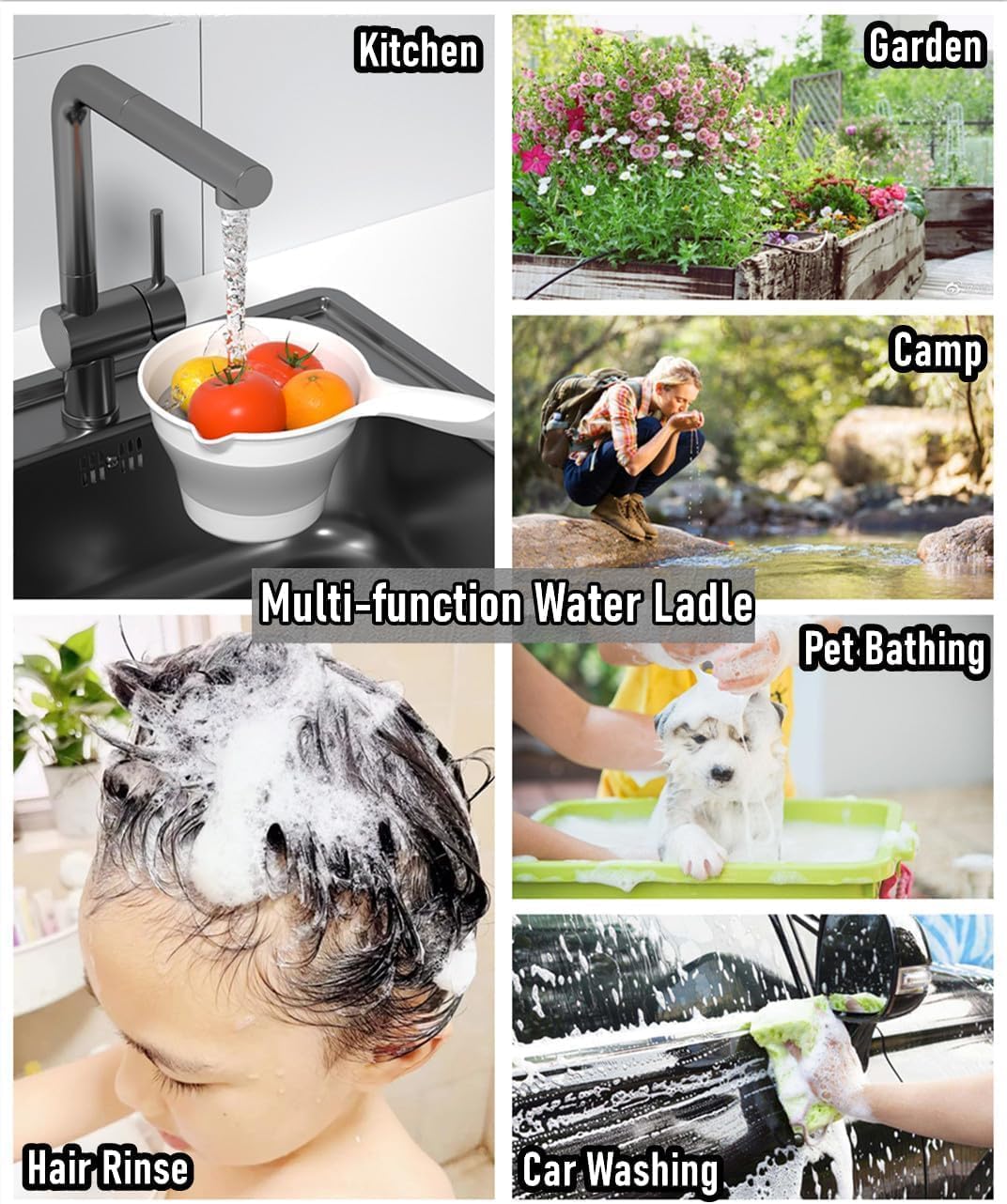 NIYANETAIL Collapsible Plastic Water Ladle | Foldable Bath Soaking & Cleaning Dipper | Portable Water Pourer Spoon for Bathroom, Kitchen, Camping & Travel | Space-Saving Shower Bucket Basin 1