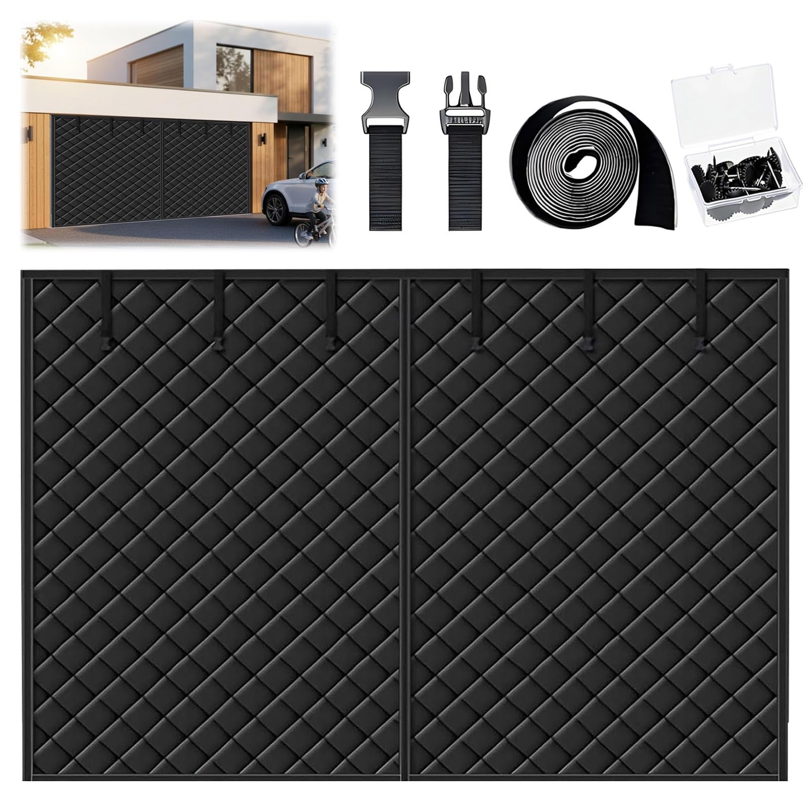 Rideau de porte de garage magnétique à isolation thermique robuste noir W518xH305cm