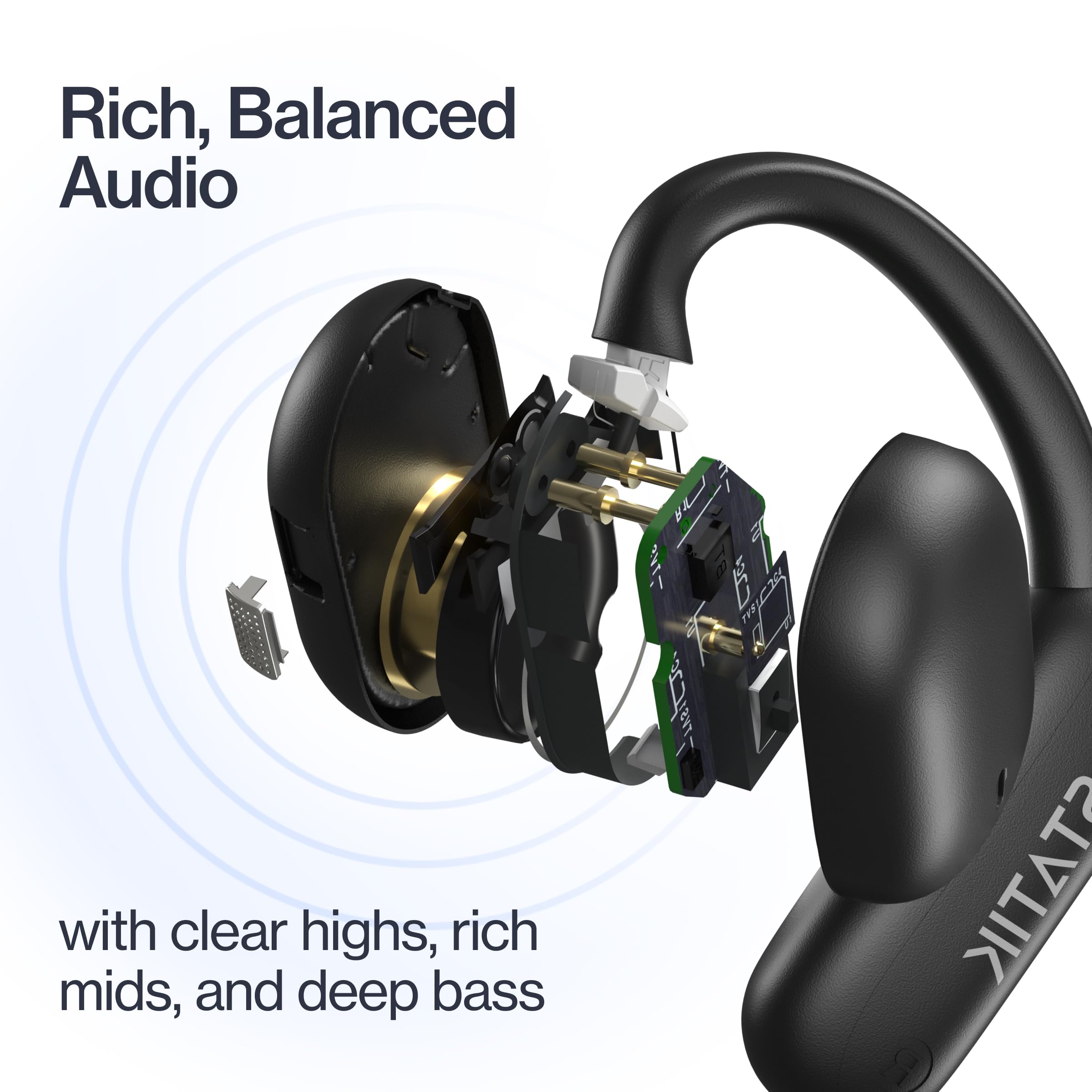 Statik Aktive - Auriculares Bluetooth de oreja abierta, auriculares inalámbricos, carga rápida y batería de 10 horas de larga duración, ajuste cómodo y seguro, IPX5 resistente al agua