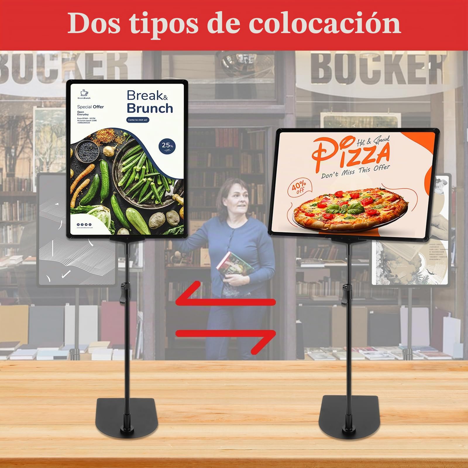 3 Soporte Informativo A3, Altura Ajustable, Soporte para Carteles, Expositores, Menús