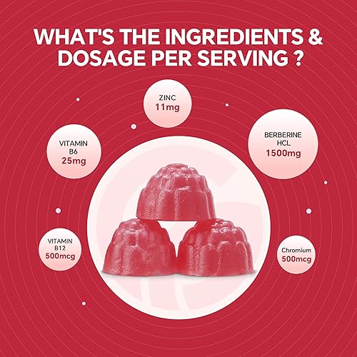 Miniatura 4 de Gomitas de berberina de 1500 mg - con cromo, canela de Ceilán, B6, B12, fenogreco, melón amargo, cúrcuma - Suplemento de fitosoma de berberina, para
