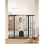 Babelio 36 Tall Auto Close Baby Gate with Small Cat Door, 29-43 Metal Cat Gate for Doorway, Stairs, House. Easy Walk Thru Dog Gate with pet Door, Includes 4 Wall Cups and 3 Extension Pieces, Black