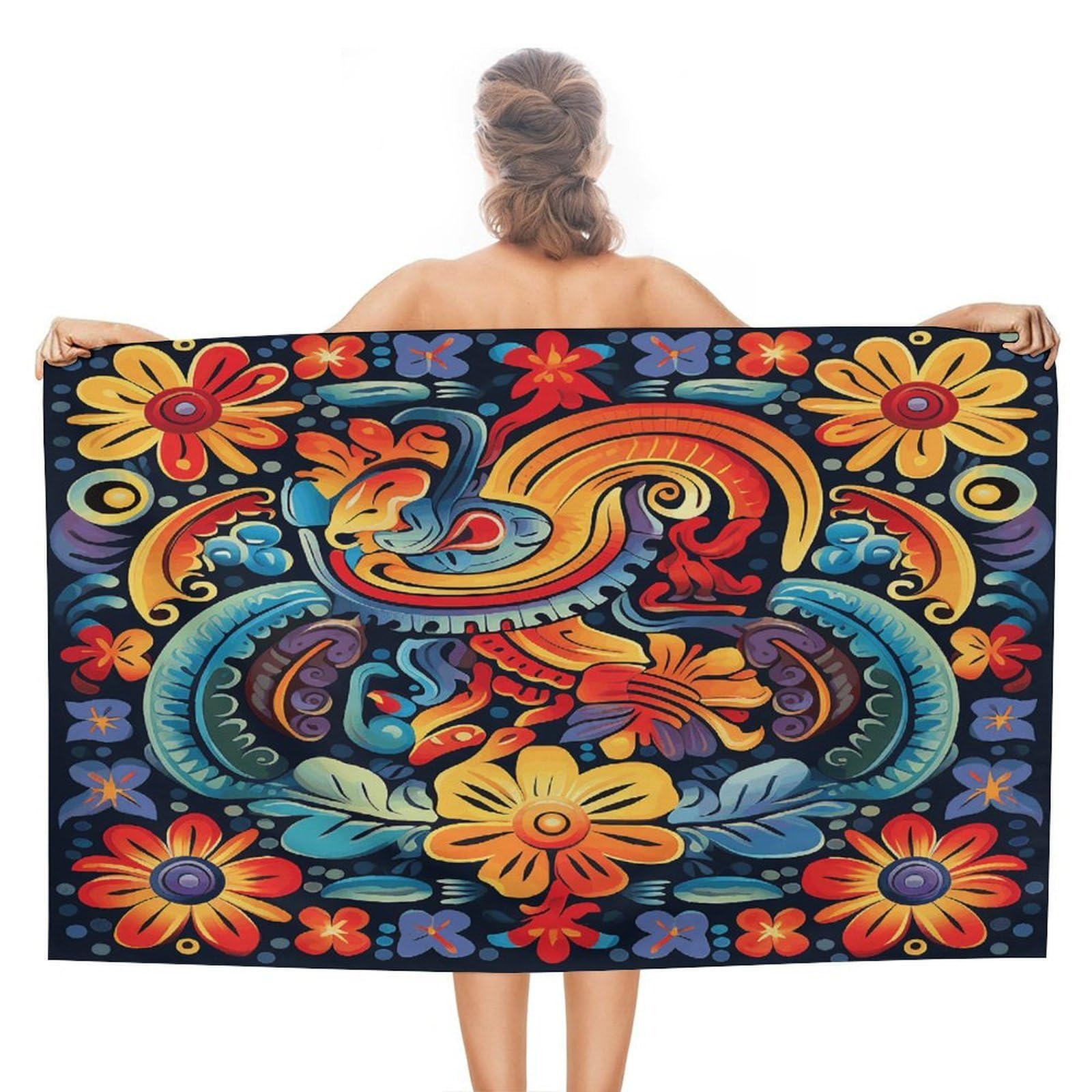 VstaDank Mexican Bath Towel Stylish Double-Faced Pile Travel Towel Soft Absorbent Beach Towel for Pool Swim Sports Camping Adults Gift 51X31 Inch