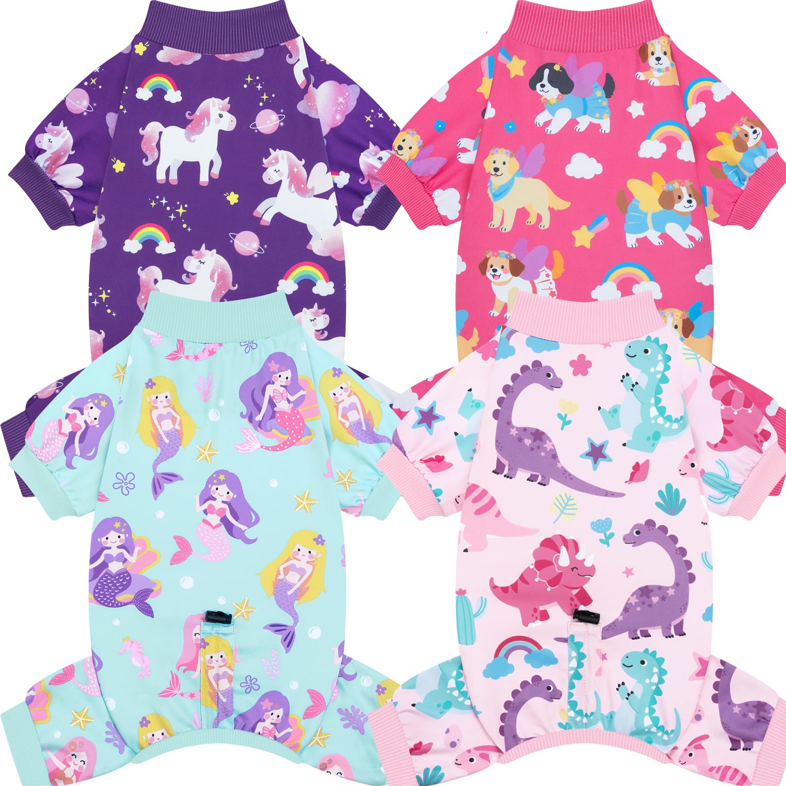 XPUDAC 4 Pack Dog Pajamas, Soft Puppy Clothes with Drawstring Adjustable Stretchy Dogs Onesie for Small Medium Doggie Shed Defender Dog Suit Pet Outfit Boy, M — view 10